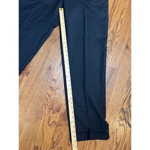 Linea Naturale Mens 33 Wool Windowpane Plaid Pleated Cuffed Dress Pants Italy